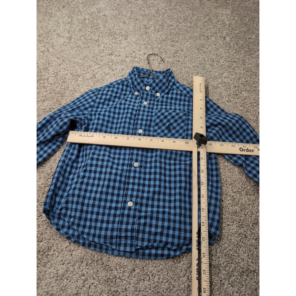 Ralph Lauren Boys Blue Gingham Check Button Down Shirt Long Sleeve 3T Pocket - Picture 4 of 6